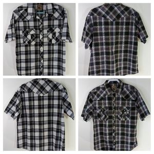 Pearl Snap Western Style Shirts XXL Plaid Lot 2 Pair Black White Gray Silver